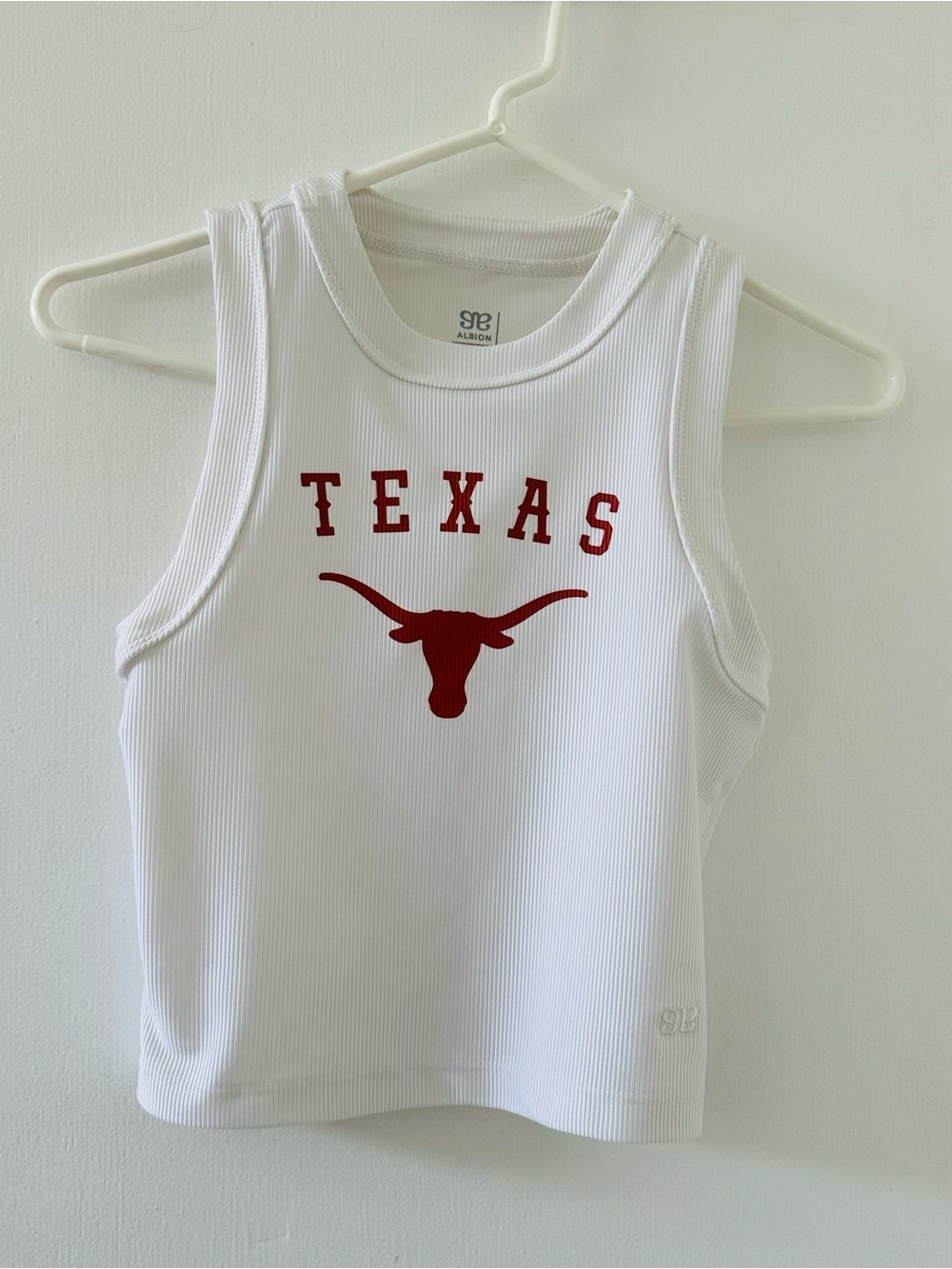 Albion White Tank Top with Burnt Orange Texas Graphic